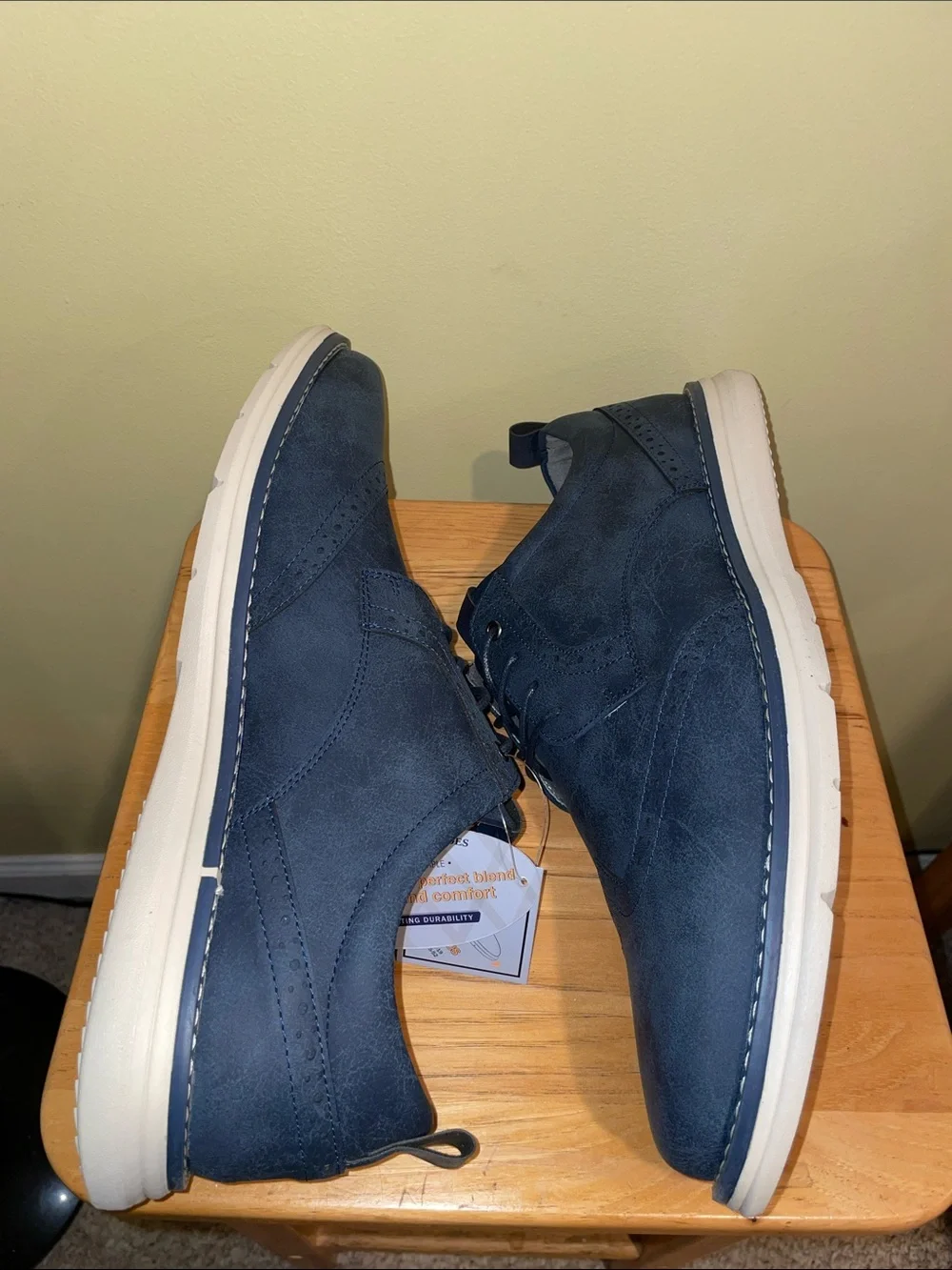 Men’s Navy Faux Suede Oxford Shoes | Wingtip Brogue | Business Casual SZ 15